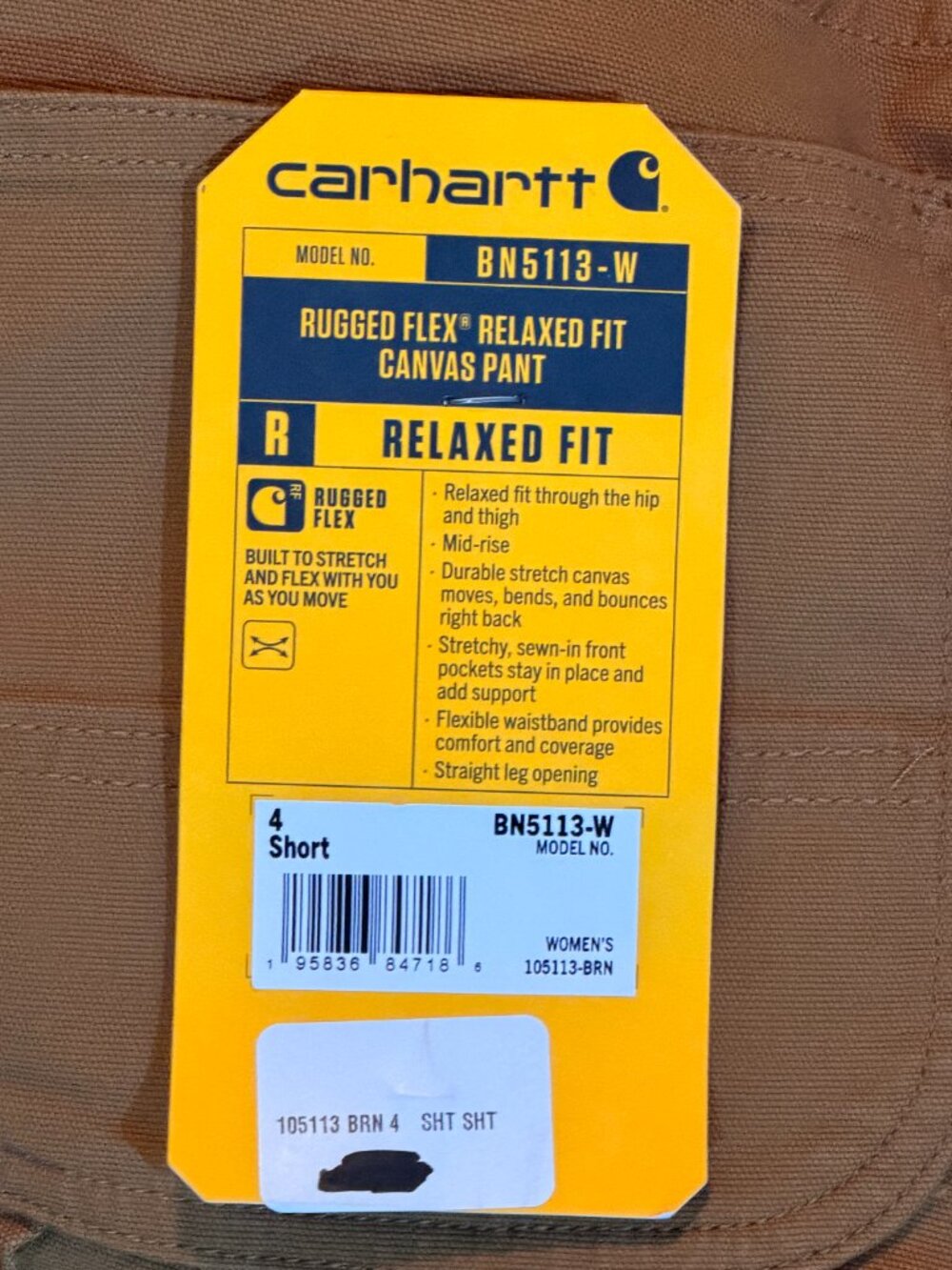 NWT Carhartt Rugged Flex Relaxed Fit Canvas Work Pants 4 Short Brown - Picture 5 of 10